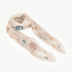 Alexander McQueen Off-White Multicolour-Skull Silk Scarf